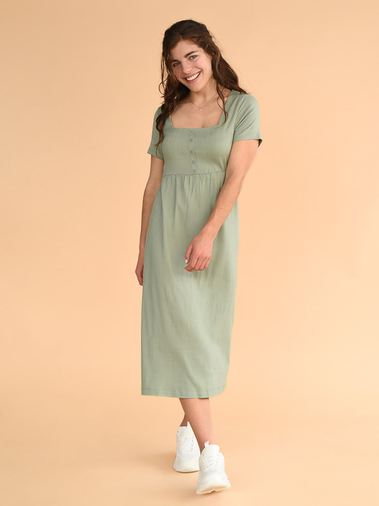 Linen effect green dress