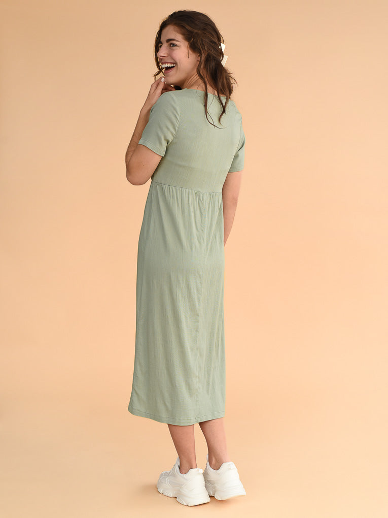 Robe longue effet lin verte femmes