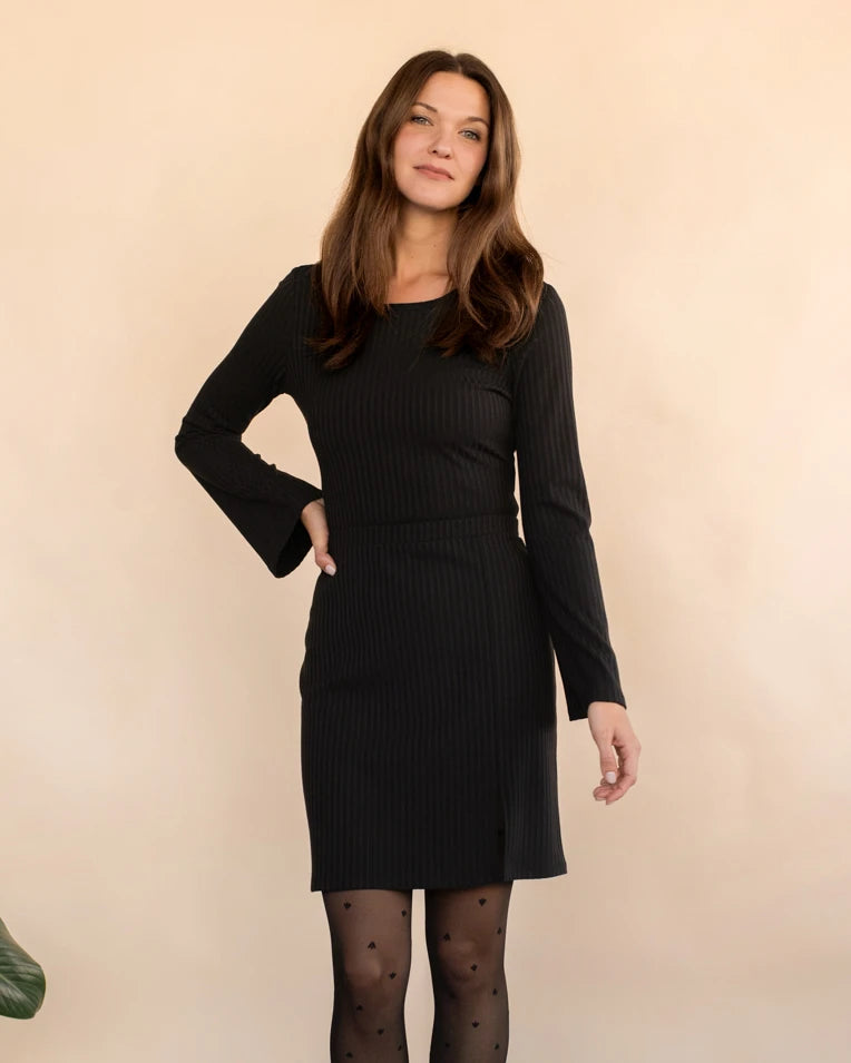 women's black rib top and skirt