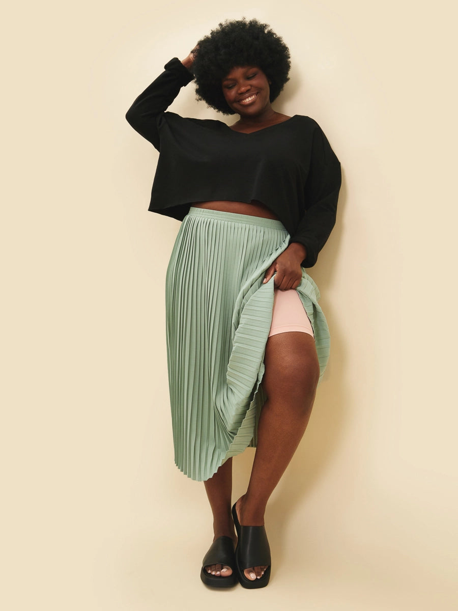 Plus size green pleated skirt online