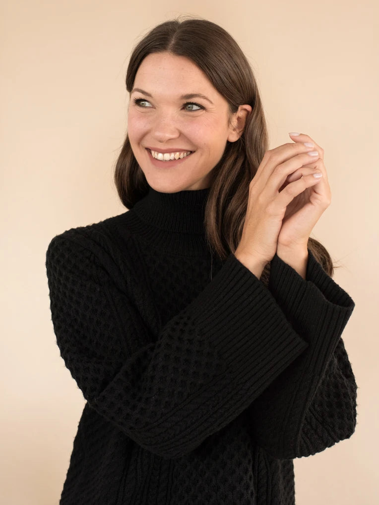 Black Cable Knit Sweater Top
