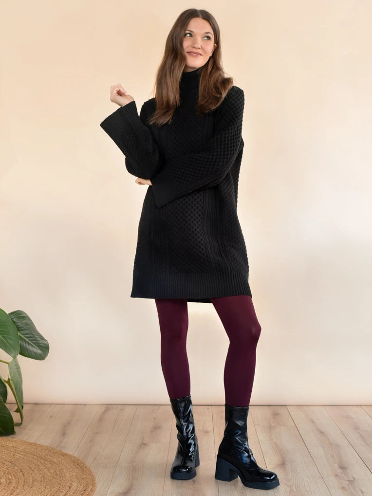 Fall Outfit With Wire Knit Sweater and Tights