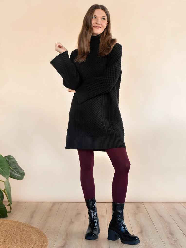 Ingrid Black Cable Knit Sweater Dress From Rachel