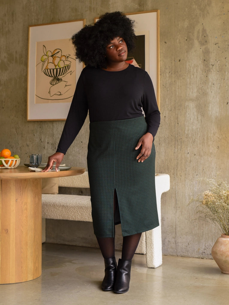 Green Plaid Skirt with front slit