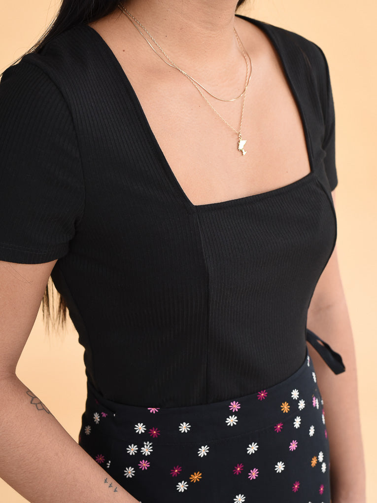 Riley Black Square-Neck Top