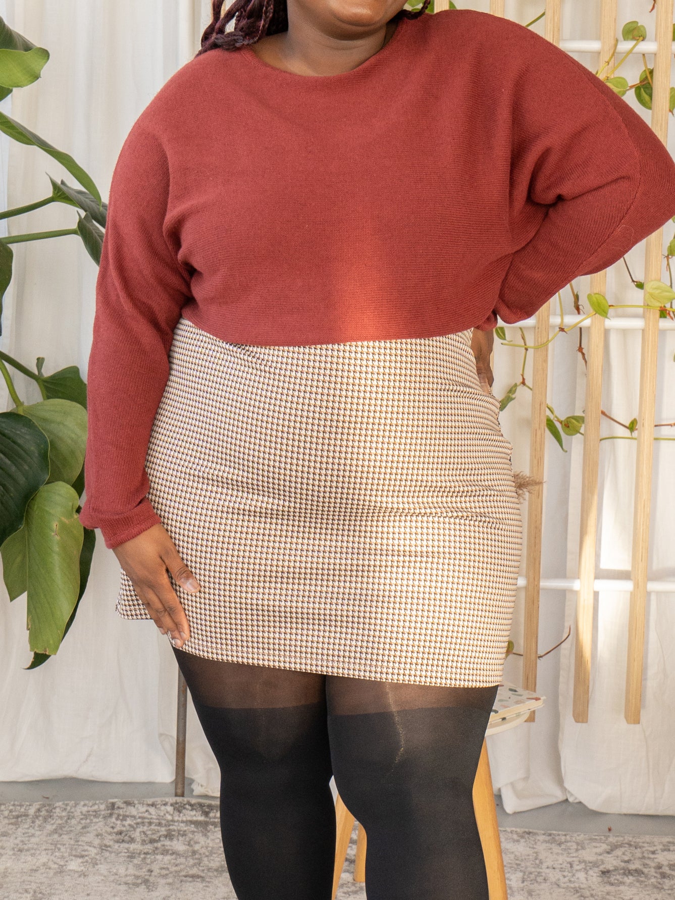 Plus size Houndstooth Mini Skirt