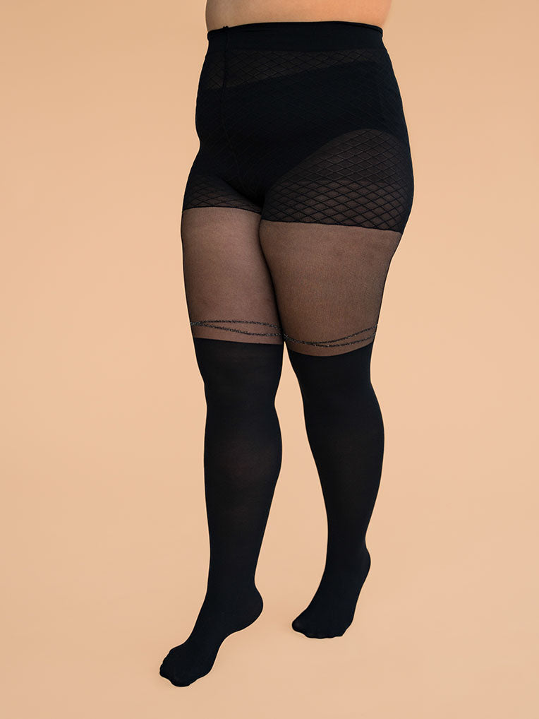 Collant cuissardes motif croisé scintillant