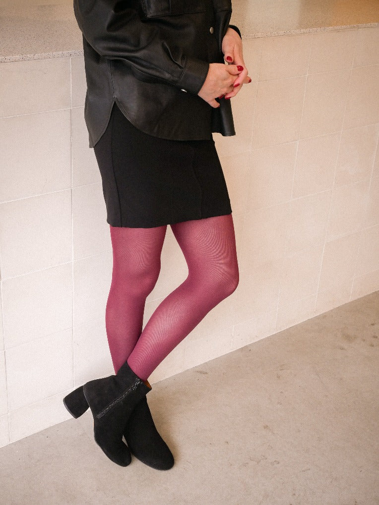 Collants bordeaux semi-transparents