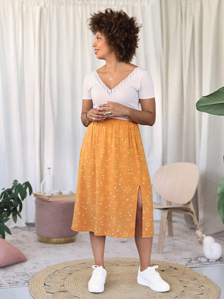 Yellow Lily Fluid Midi Skirt – From Rachel