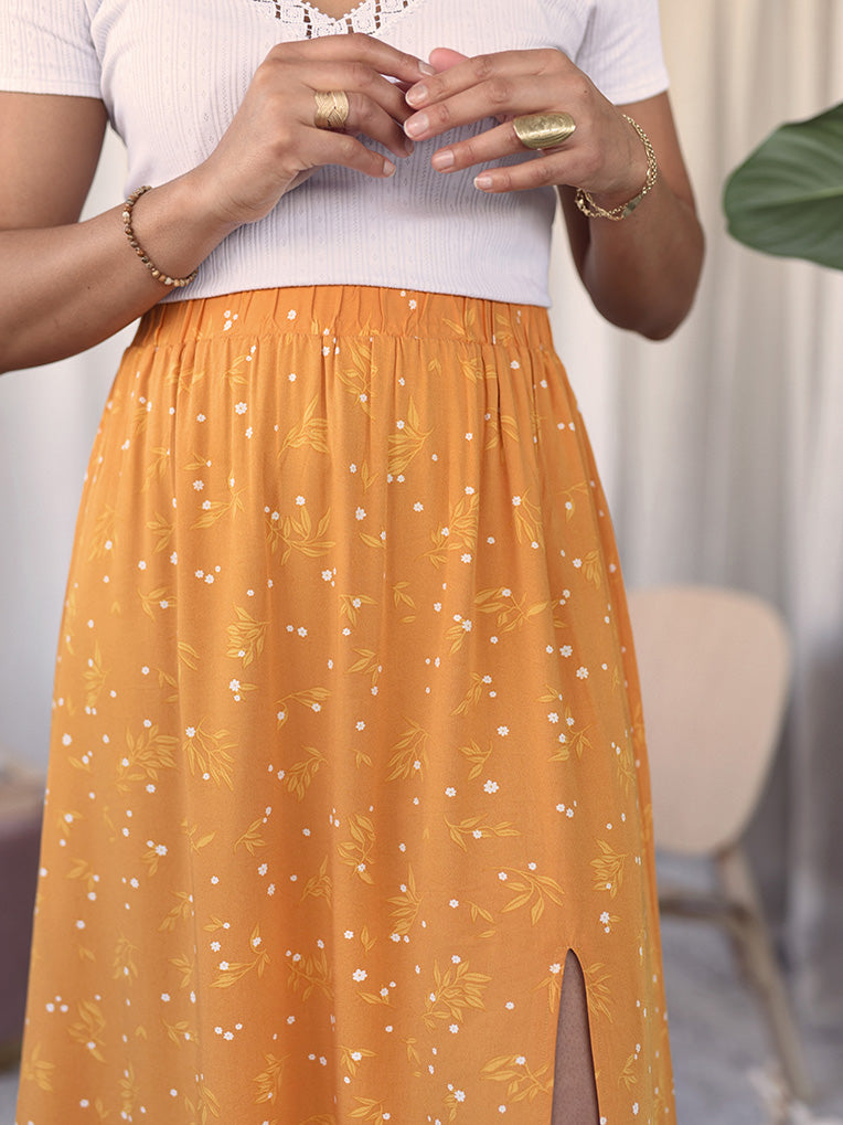 Midi yellow skirt for women