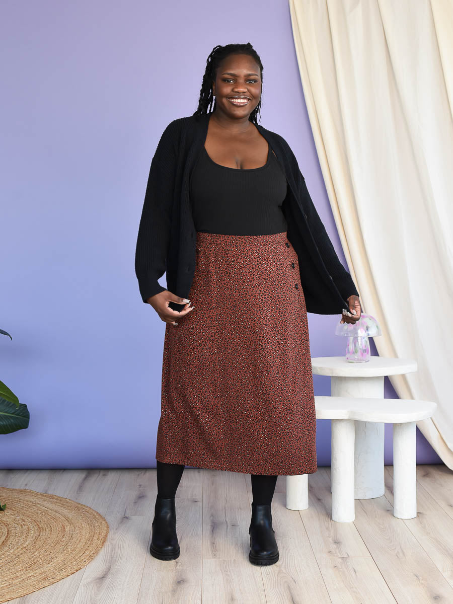 Brown pencil shop wrap skirt