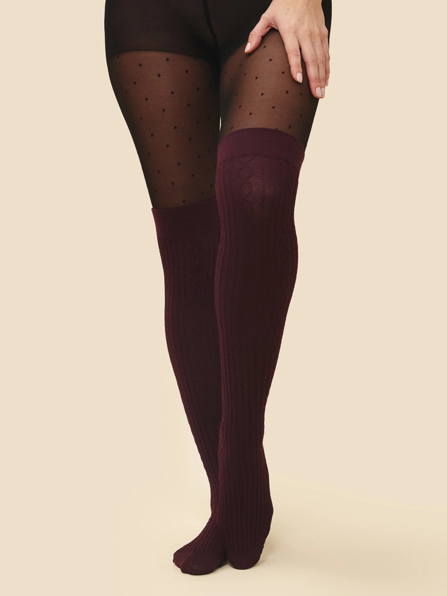 Burgundy Cable Knit high socks From Rachel