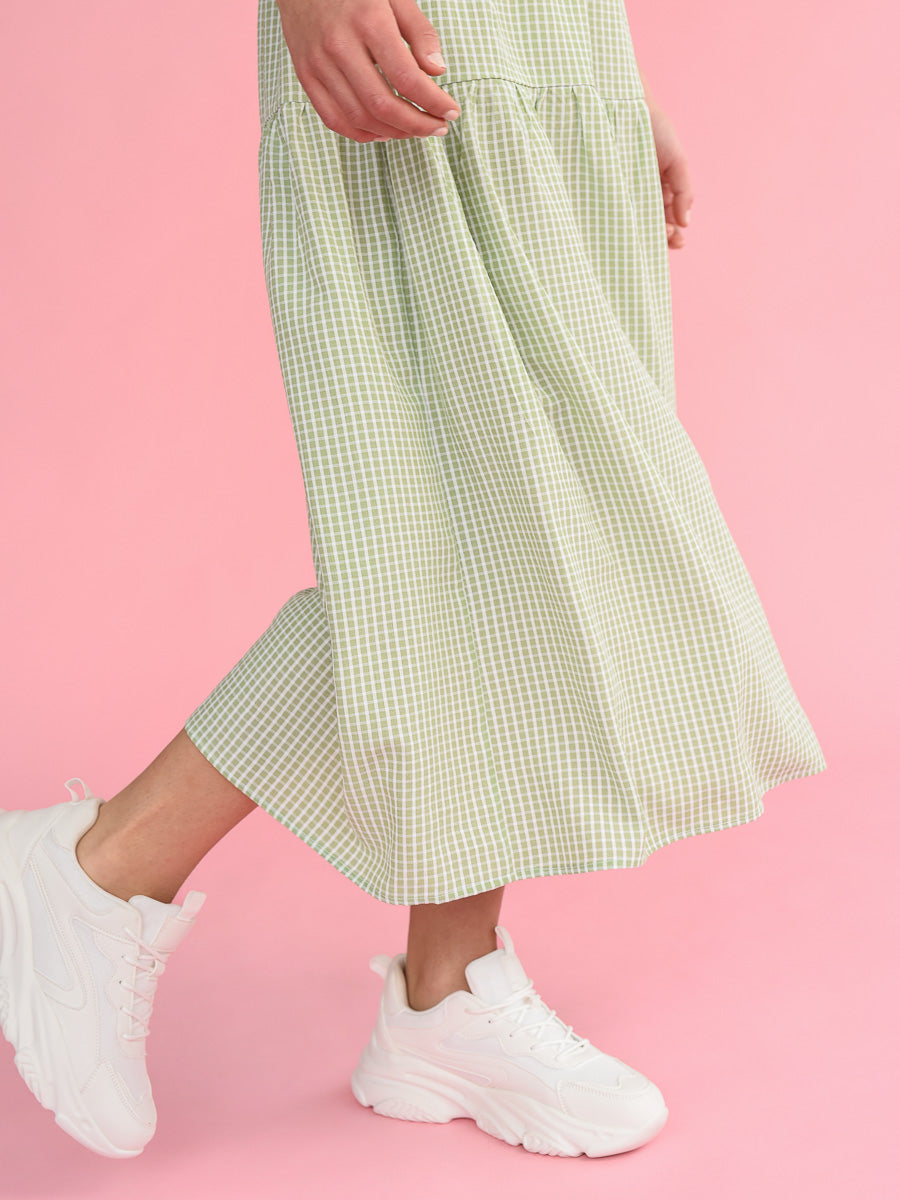 Green plaid skirt for women
