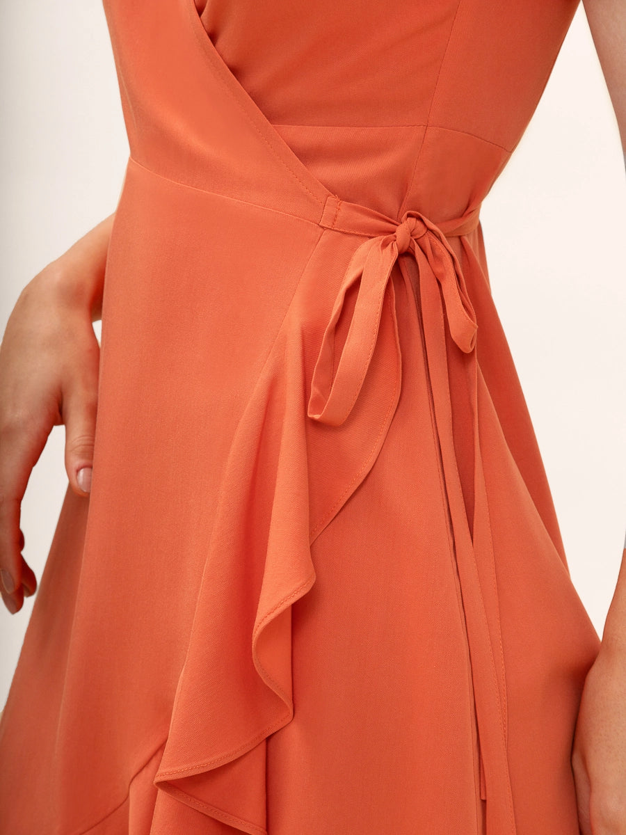 Carmen Ruffle Wrap Dress in Orange Spritz