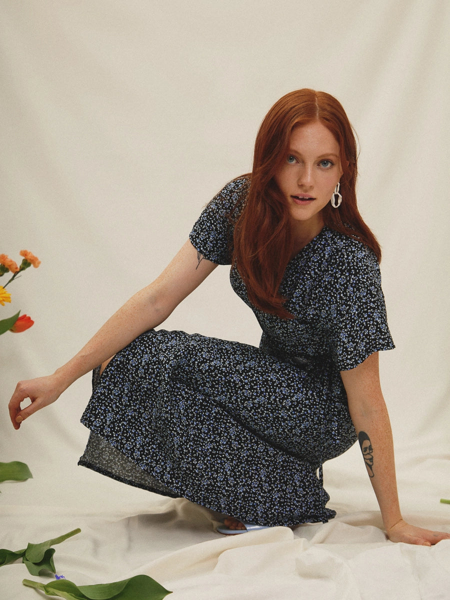 Black floral maxi wrap dress discount