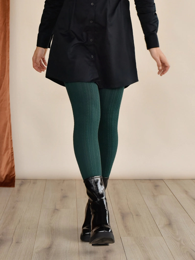 Forest Green Cable Organic Cotton Tights