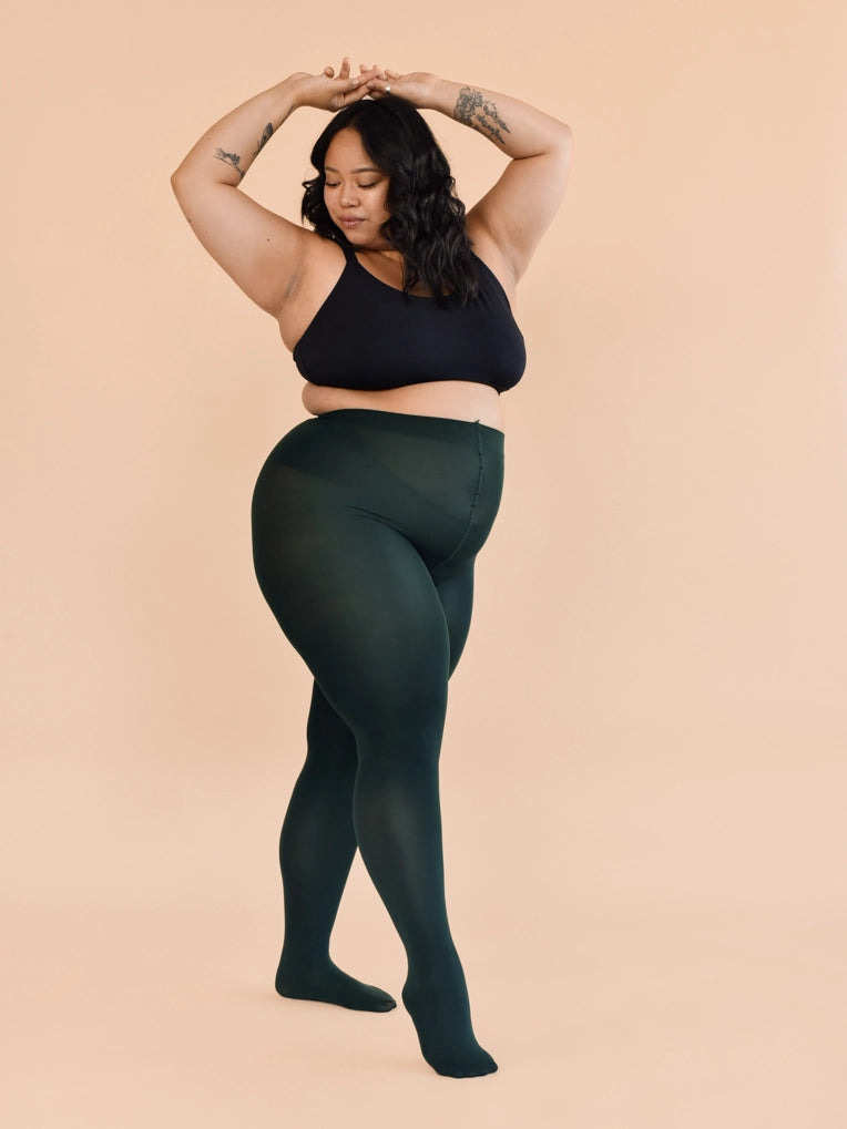 women's plus size green opaque tights