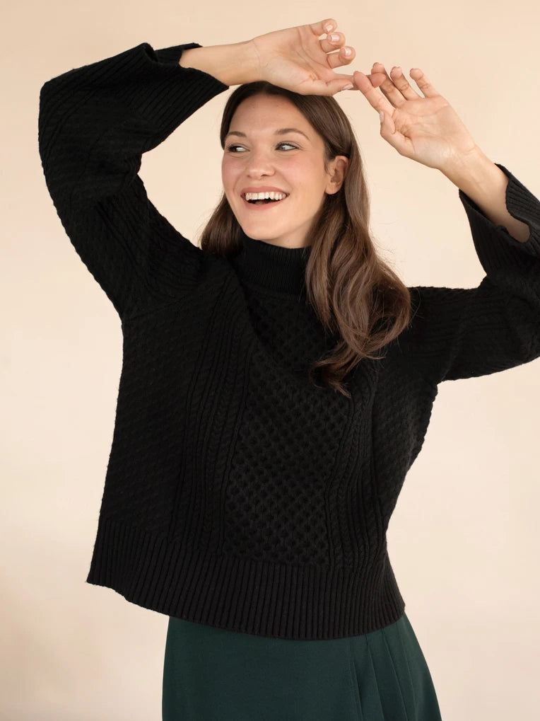 Black cable turtleneck sales sweater