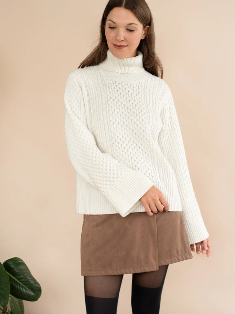 White Cable Knit Sweater Top