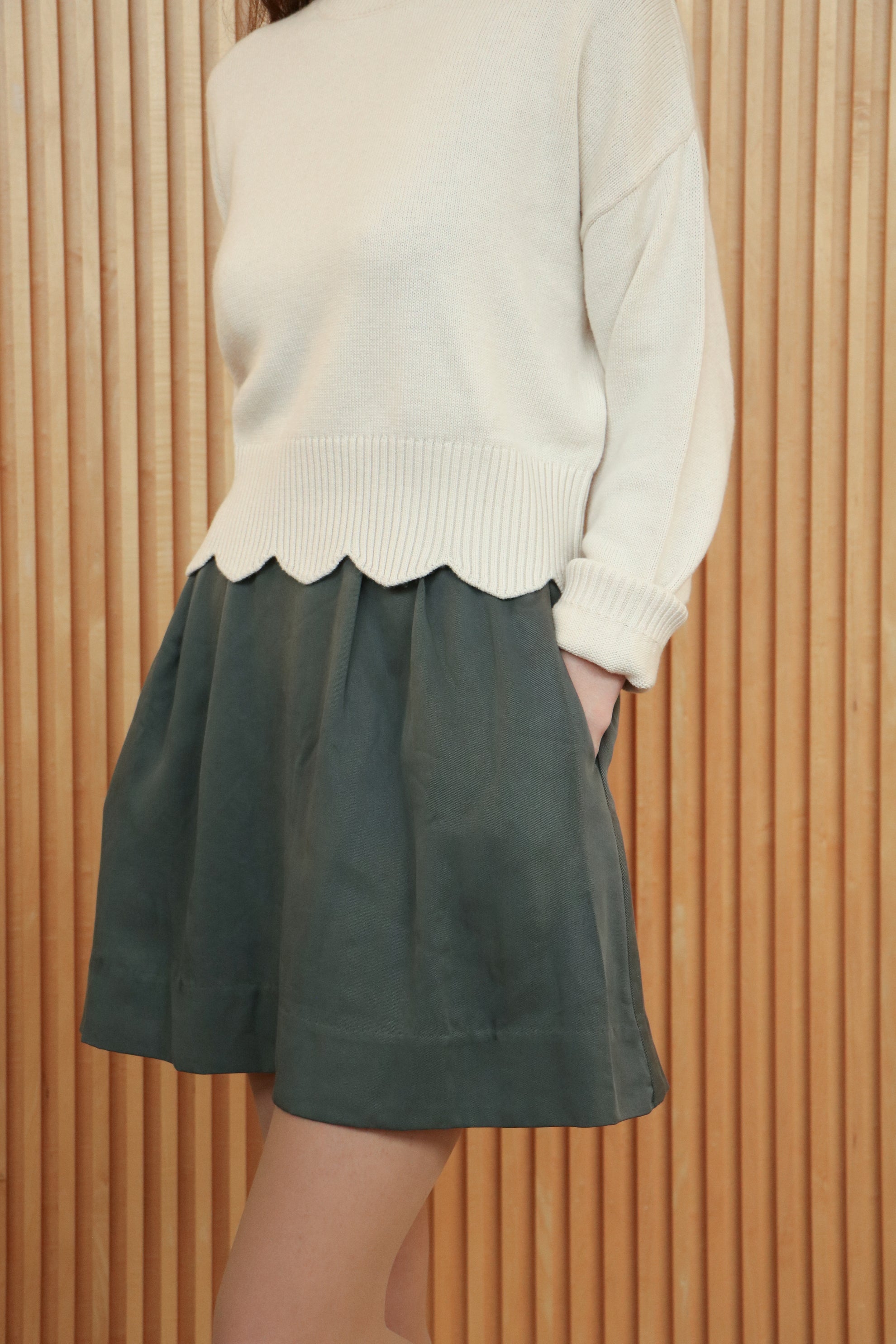 Scalloped Responsible Merino Sweater in Whipped cream