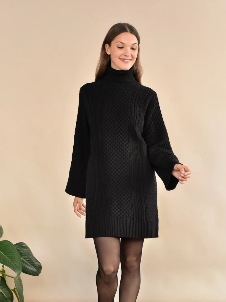 Ingrid Black Cable Knit Sweater Dress From Rachel