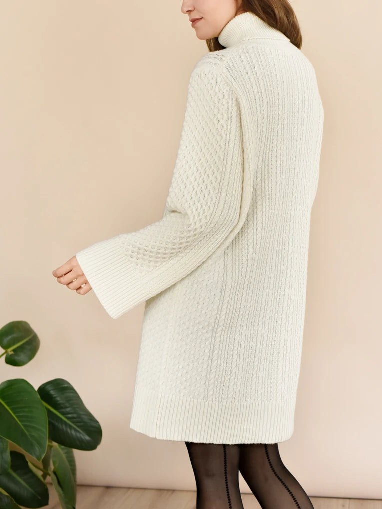  White Cable Knit Sweater Dress