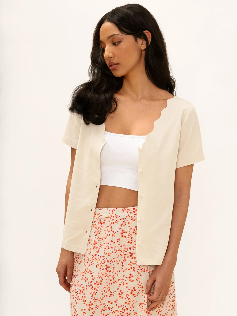 Lucille Scalloped Blouse in Seashell