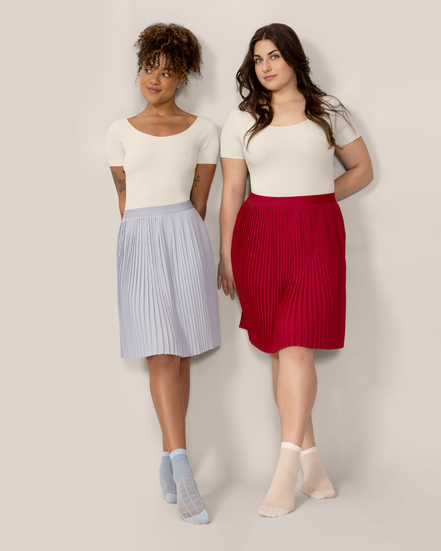 Knee-Length Pleated Skirt In Pastel Blue