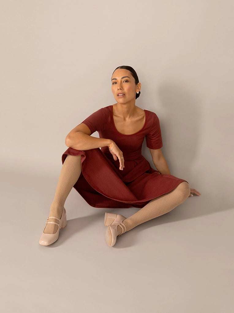 Short Sleeve Ballerina Knit Dress in Pinot Noir