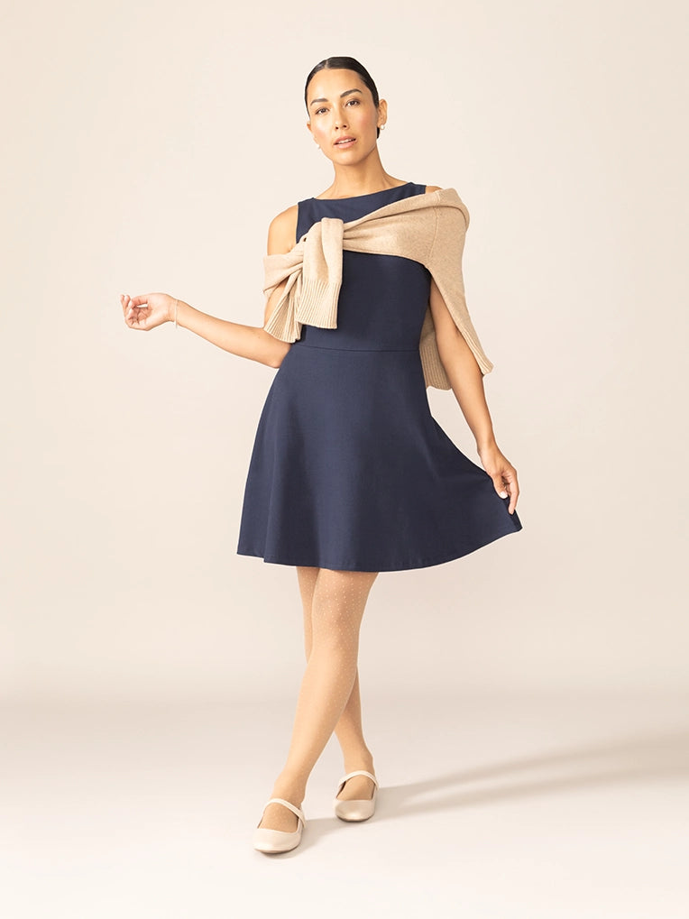 Robe OTK sans manches cintree et evasee en tricot Bleu Minuit From Rachel