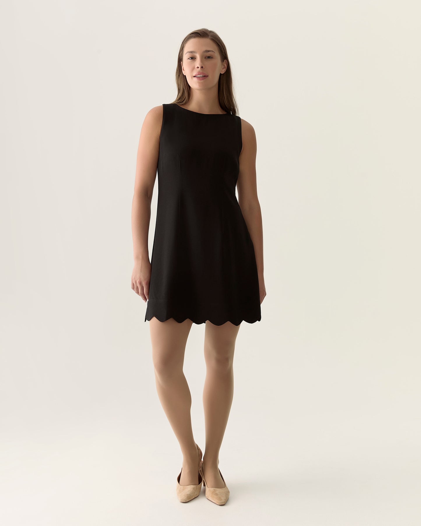Scalloped sleeveless dress in Black From Rachel Scalloped sleeveless dress in Black From Rachel