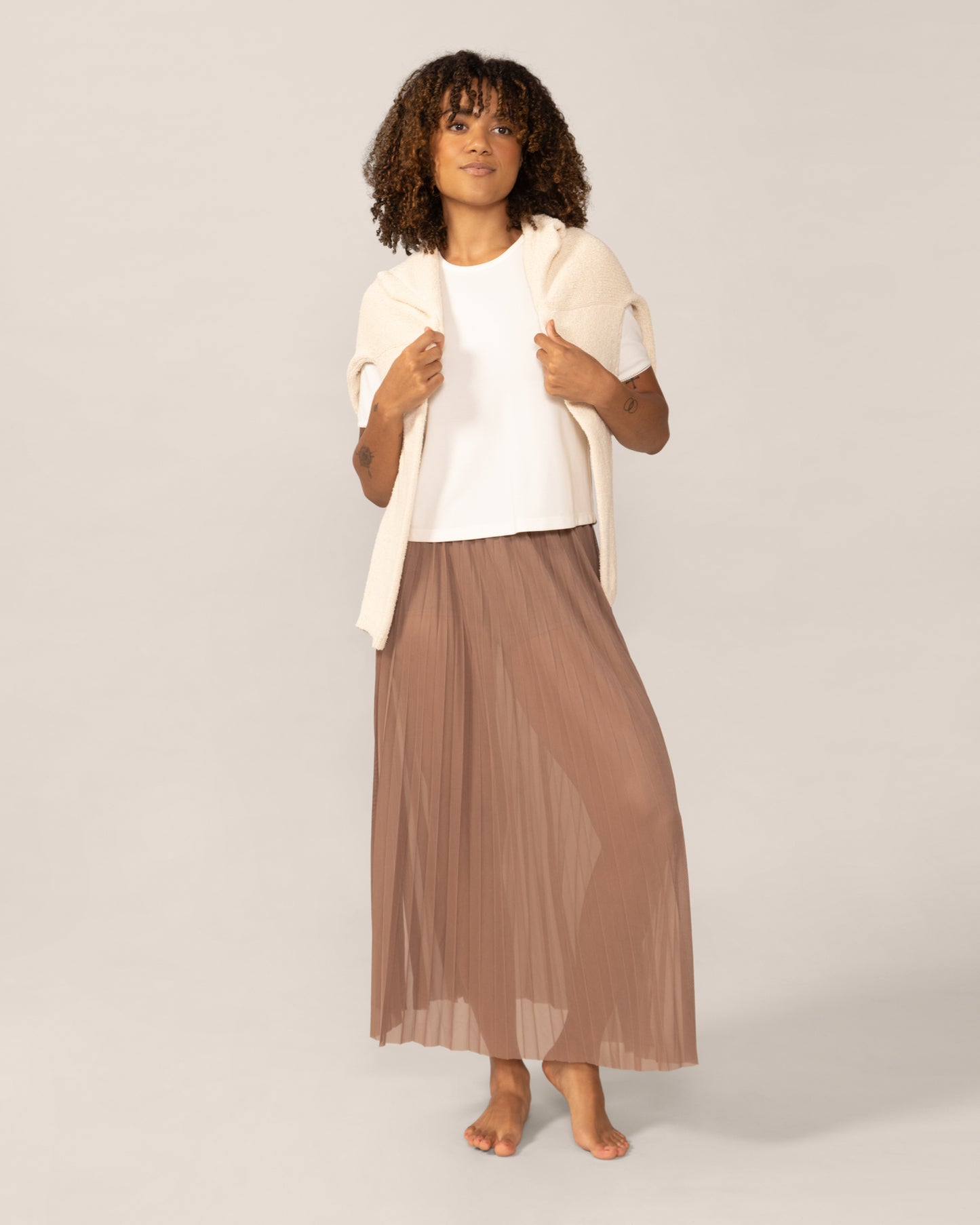 Sheer Mesh Layering Skirt in Mocha Mousse | From Rachel