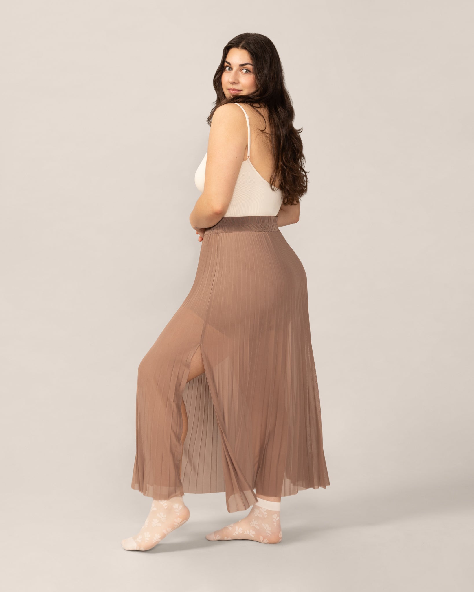 Sheer Mesh Layering Skirt in Mocha Mousse | From Rachel