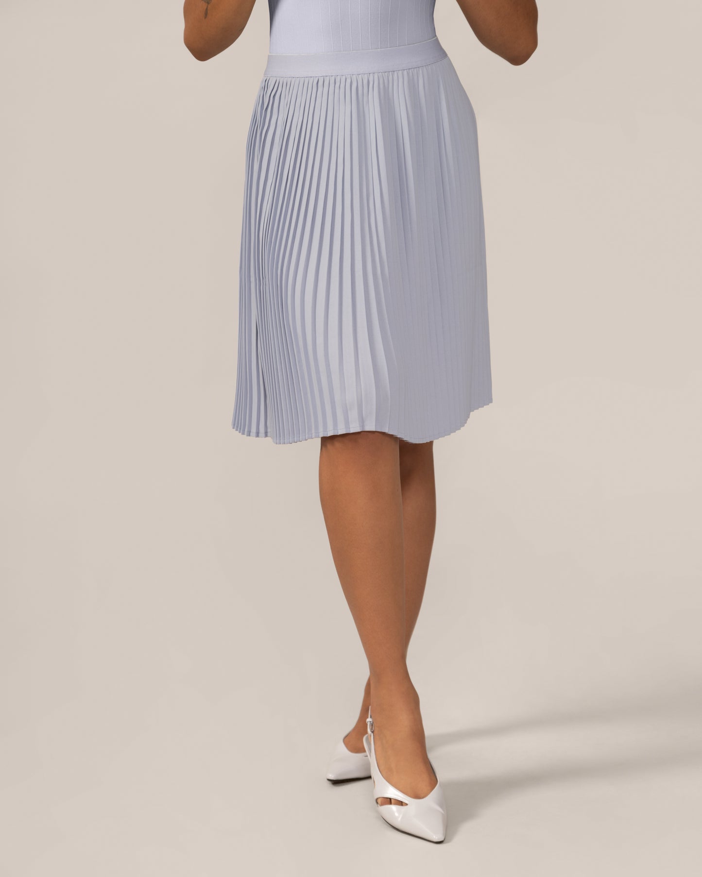Knee-Length Pleated Skirt In Pastel Blue - Main Image