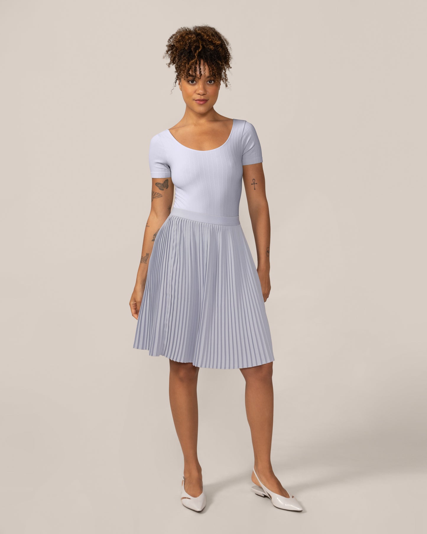 Knee-Length Pleated Skirt In Pastel Blue