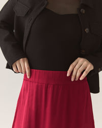 Lace Trim Satin Skirt in Pomegranate