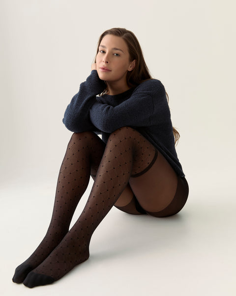 Collant cuissarde effet résille culotte modelante Noir