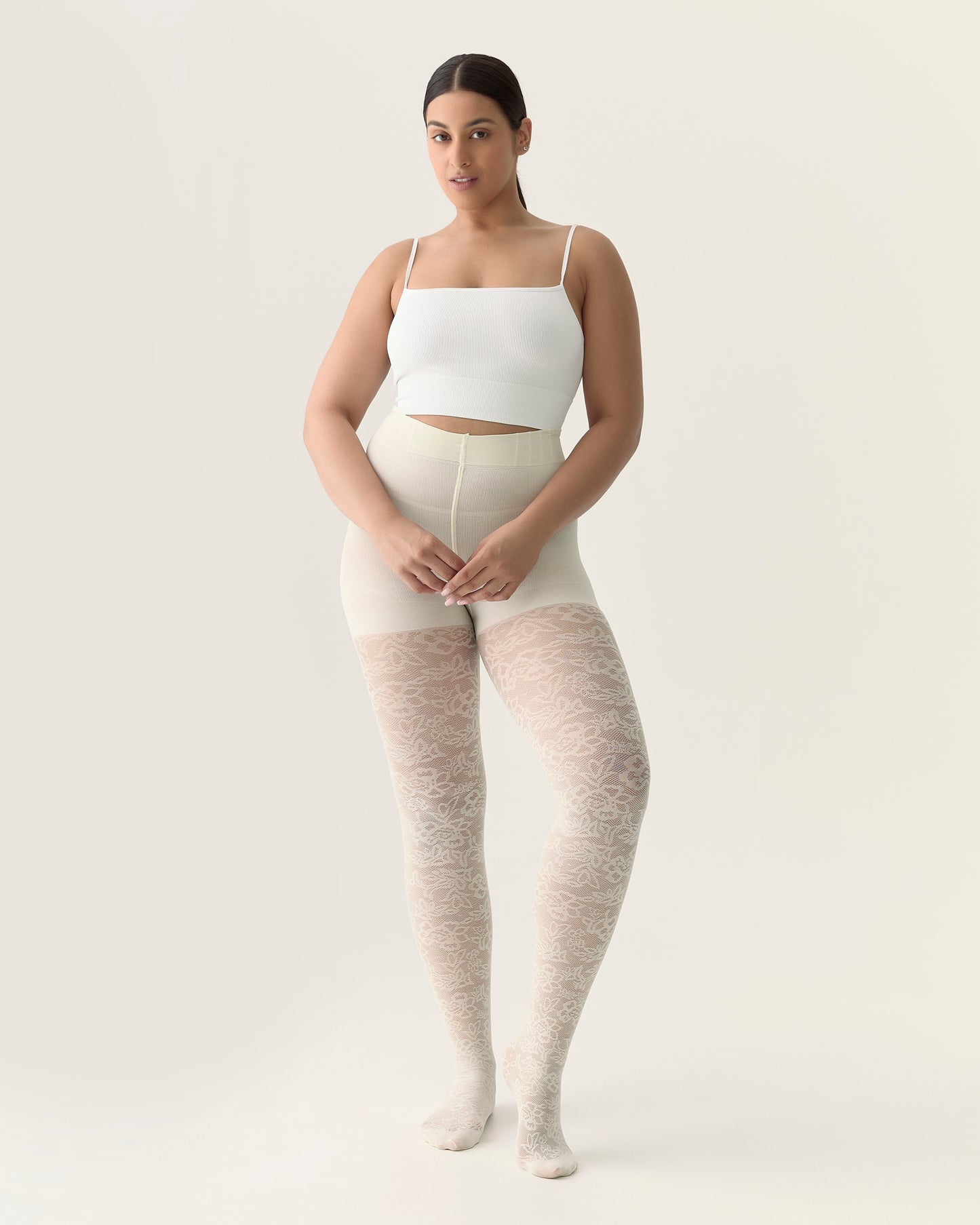 Floral Lace Tights in Creamy White