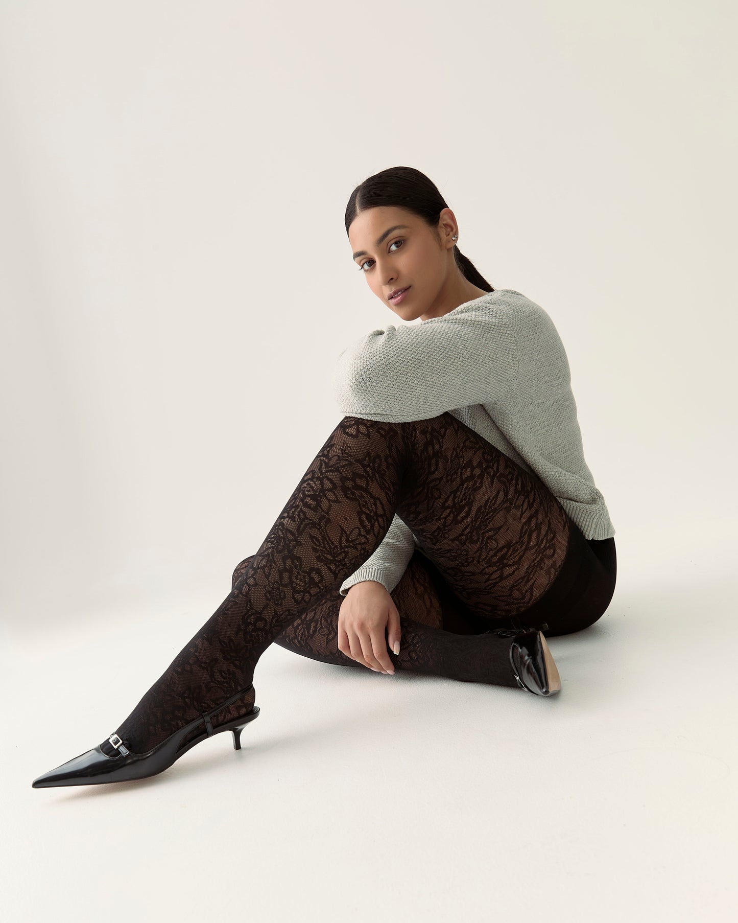 Floral Lace Tights in Black