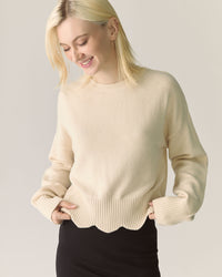 Pull à large rebord festonné Mérinos responsable - Crème fouettée