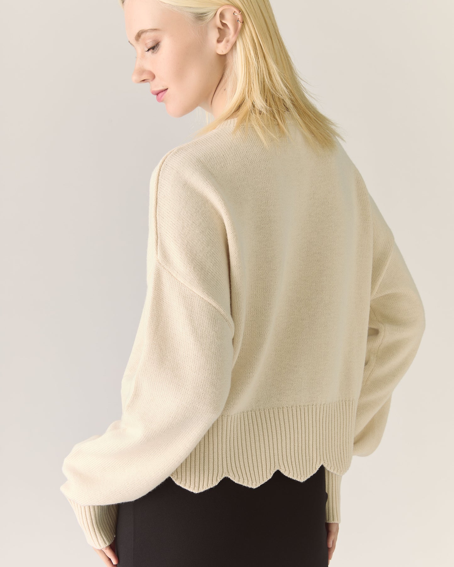 Pull à large rebord festonné Mérinos responsable - Crème fouettée