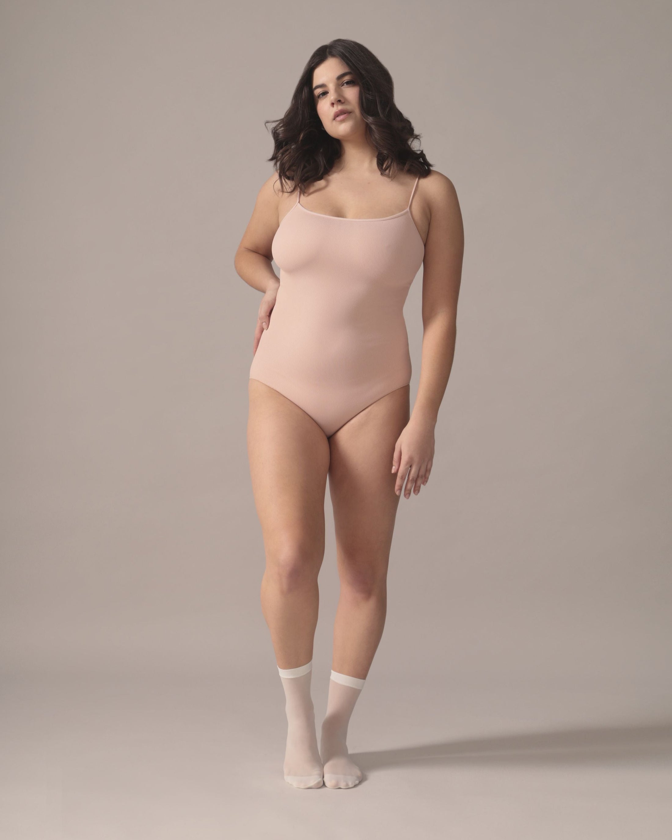 Women Pink Rhombus Neck Sleeveless Bodysuit main image 1