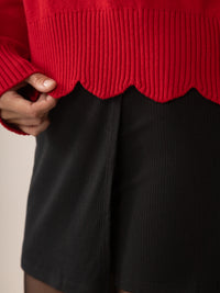 Pull à large rebord festonné Mérinos responsable - Rouge marasquin