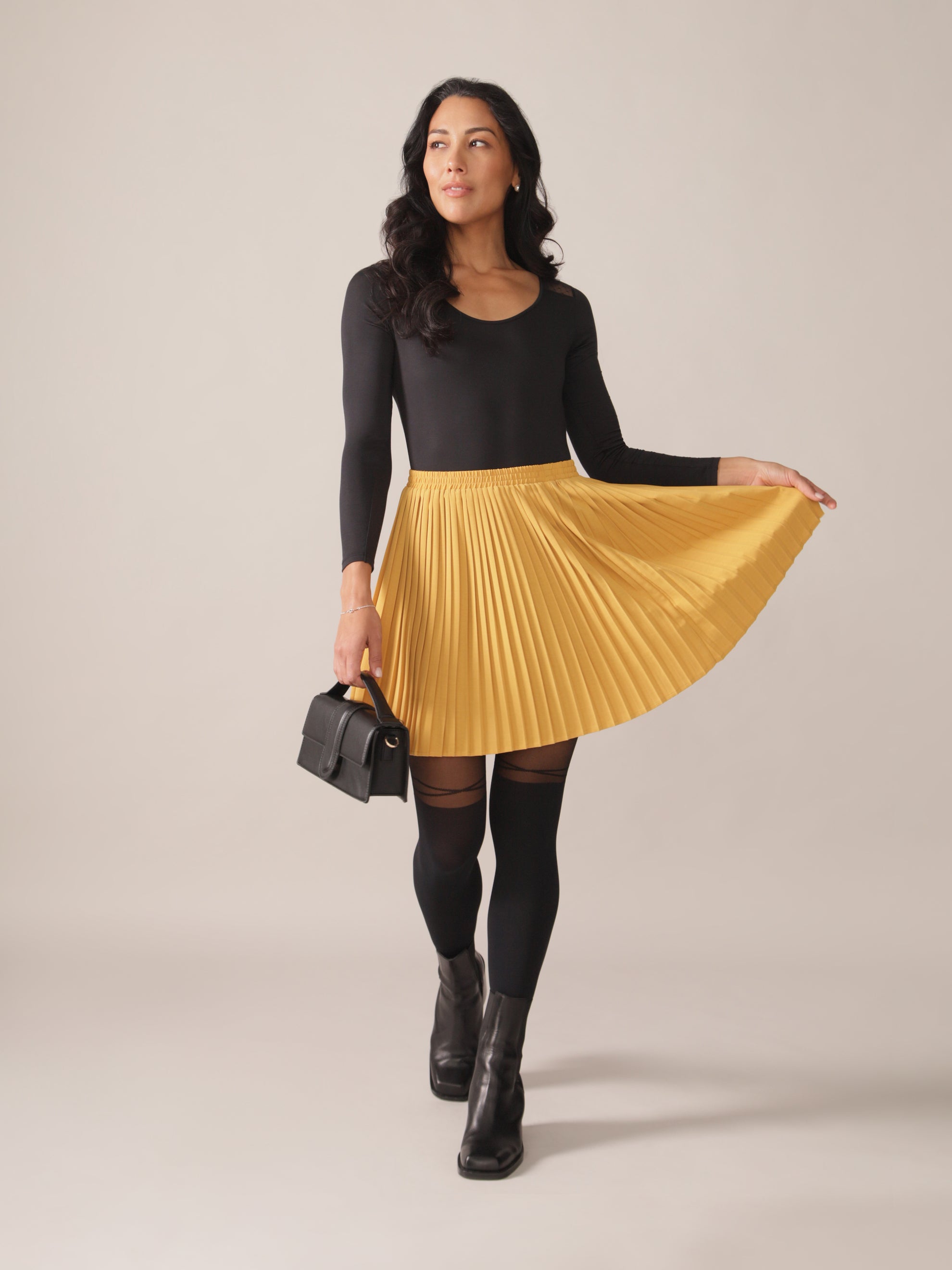 Hazel Pleated OTK Skirt in Honey Gold