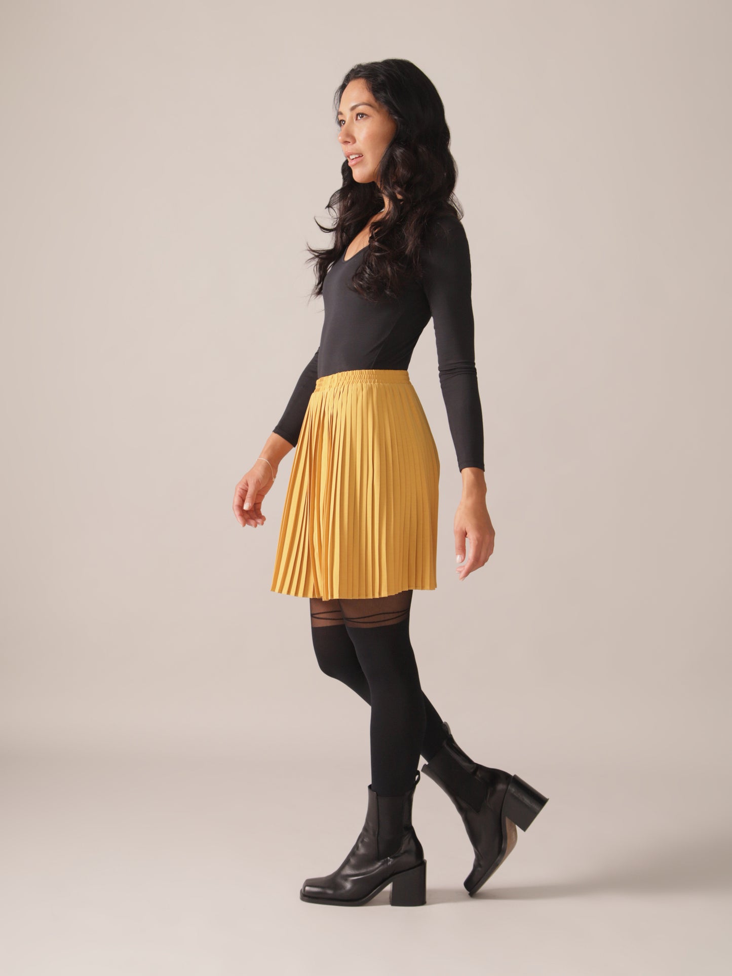 Hazel Pleated OTK Skirt in Honey Gold