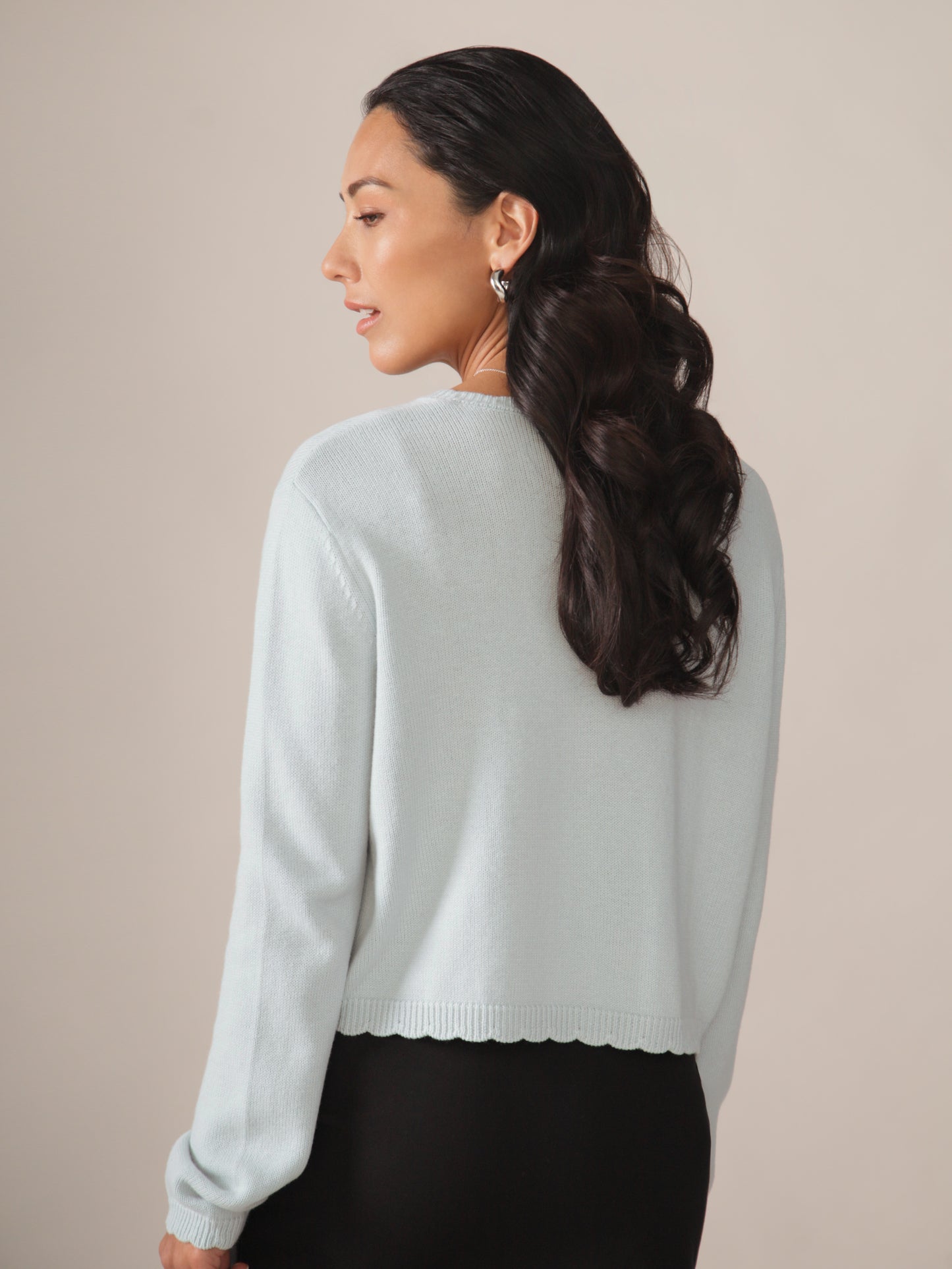 Scallop Detail Responsible Merino Cardigan in Ice