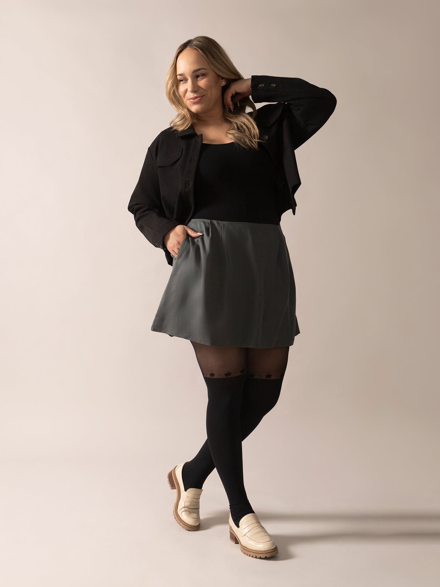 A-Line Mini Skirt with pockets in Stormy Green | From Rachel