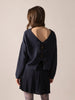 Bow-Back Bouclé Knit Sweater in Midnight Blue