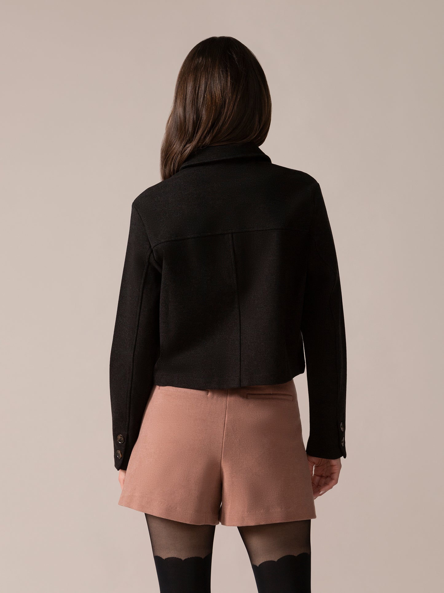 Women Cropped Overshirt in Charcoal Brushed Knit From