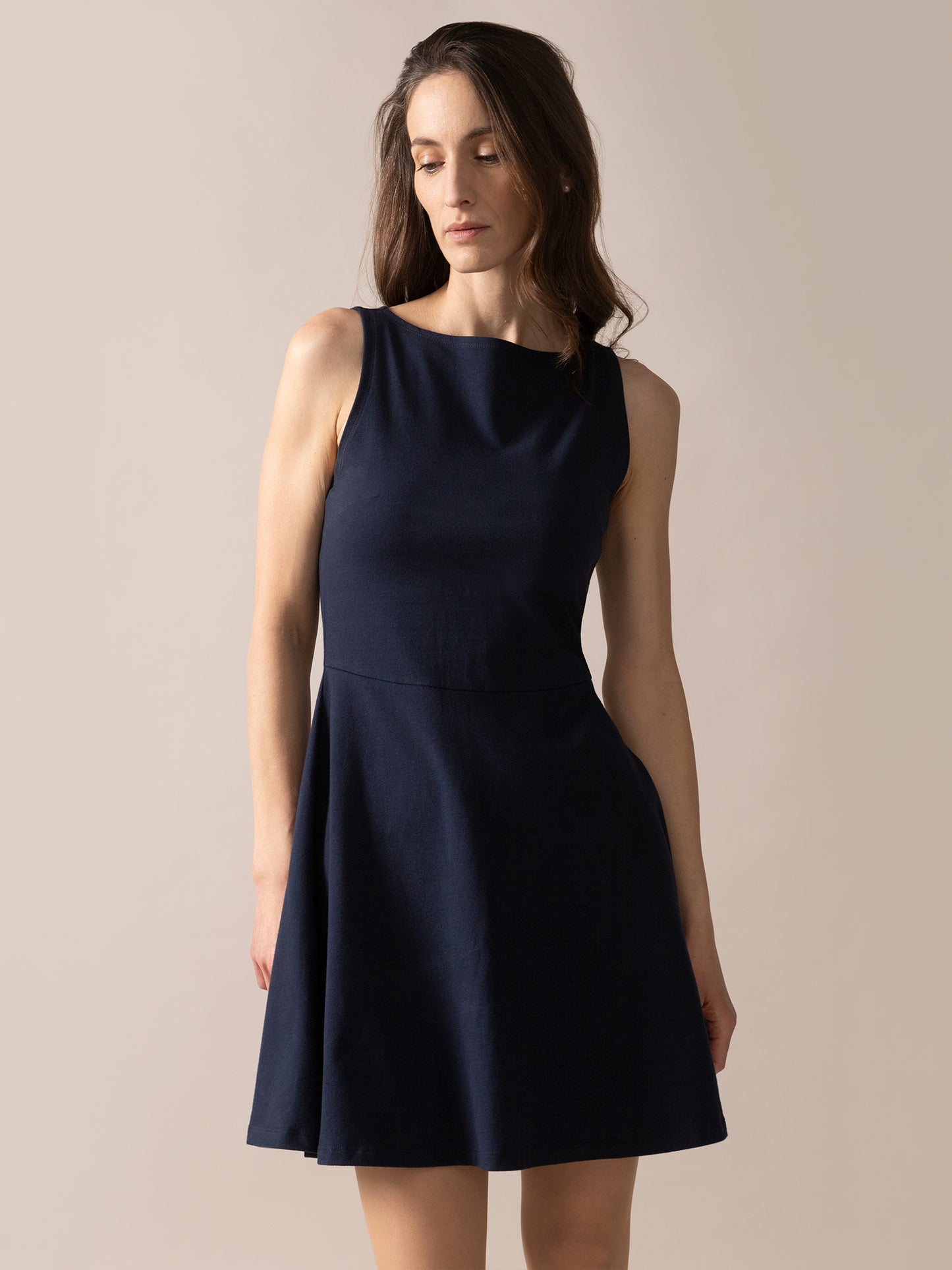 Sleeveless Fit And Flare Knit OTK Dress in Midnight Blue